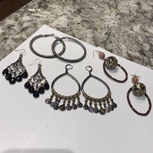 Lot Of 4 Beautiful Costume Earrings Large Statement  Dangle Drop / Hoop